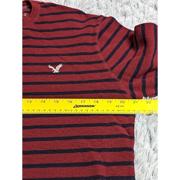 American Eagle Vintage Fit Shirt Mens Size Large Red Blue Stripe Thermal Sweater - Picture 5 of 8